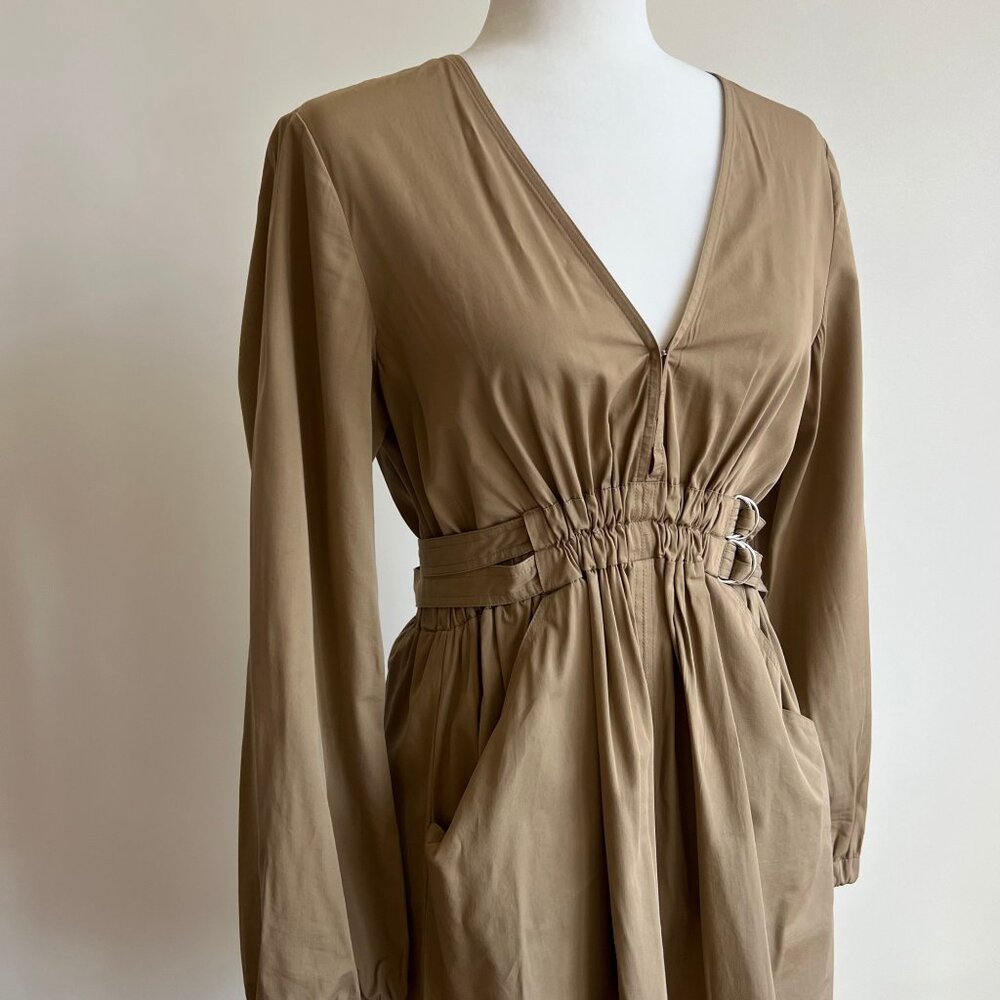 A.L.C. Jezebel Tan Poplin V Neck Belted Mini Dress Size 8 - Picture 3 of 8
